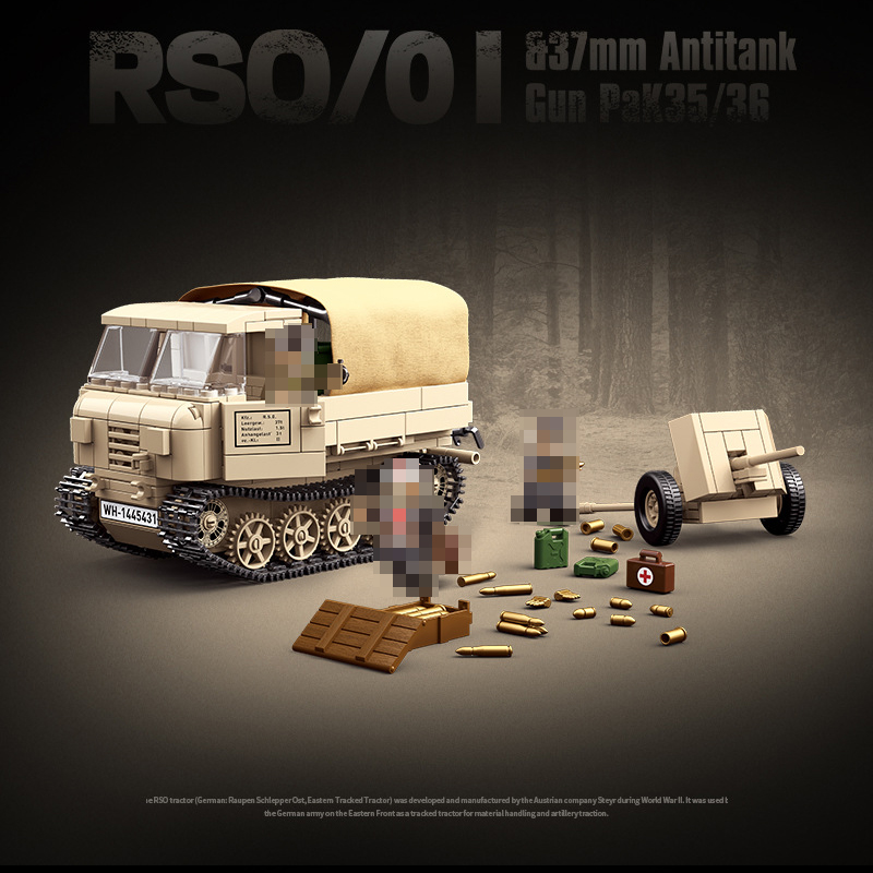 Quanguan 100250 WWII German RSO01 Tractor 37mm Anti Tank 2 - KAZI Block